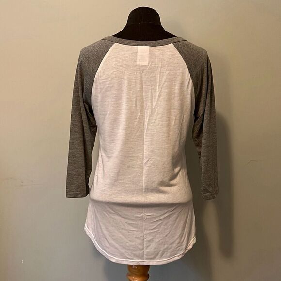 Modern Lux Women's Gray White "Zero Lucks Given" Baseball Tee - Picture 4 of 7